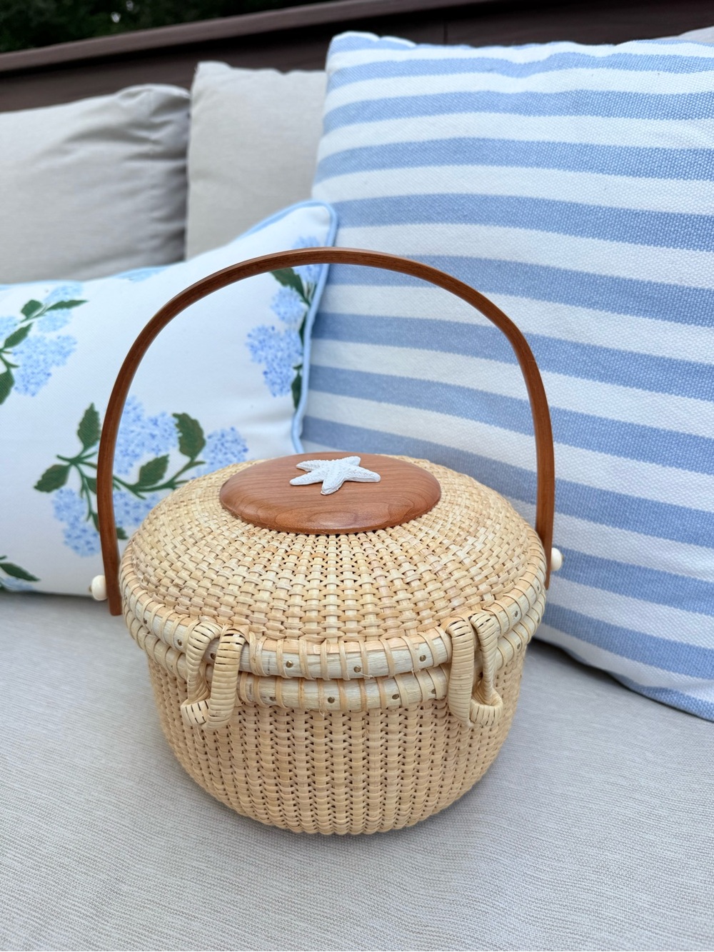 Woven Basket Top Handled Purse - Nantucket/ Cape Cod vibes Brand New - Picture 6 of 7
